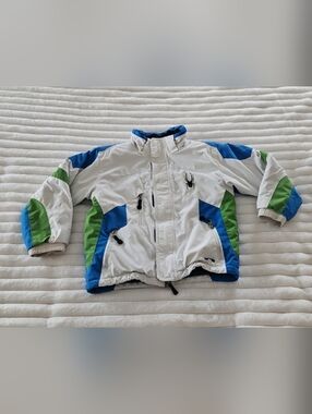 Spyder Vintage Boys Ski Winter Snowboarding Jacket Waterproof White Blue Green 7
